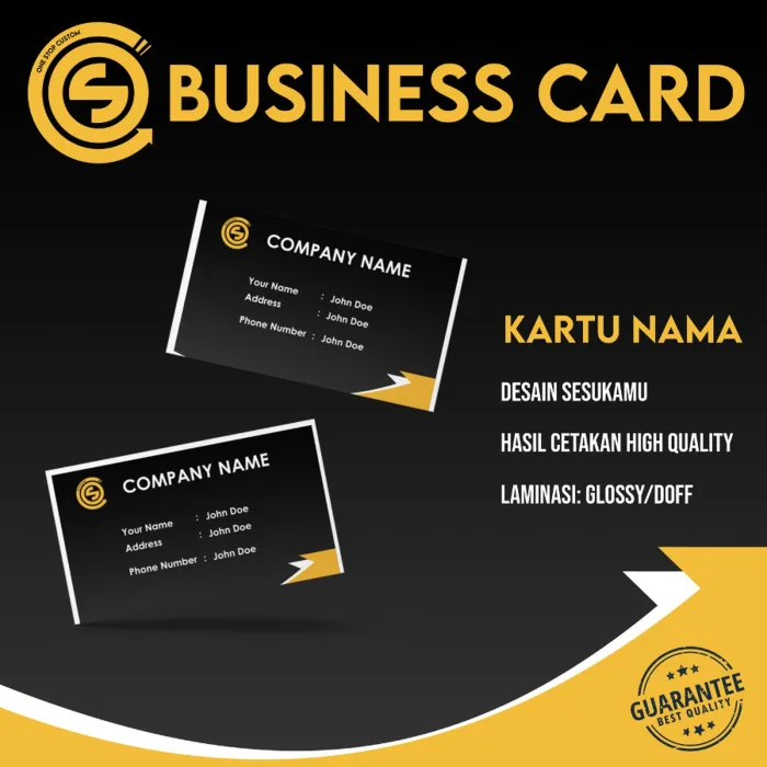Cetak Busniess card - Kartu Nama Laminasi - 150gsm - 1 Sisi, Tanpa Laminasi