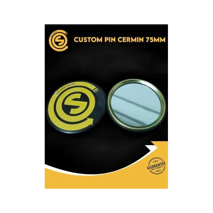 CUSTOM PIN CERMIN KACA MAKE UP 75mm SOUVENIR CUSTOM - Glossy, GOLD