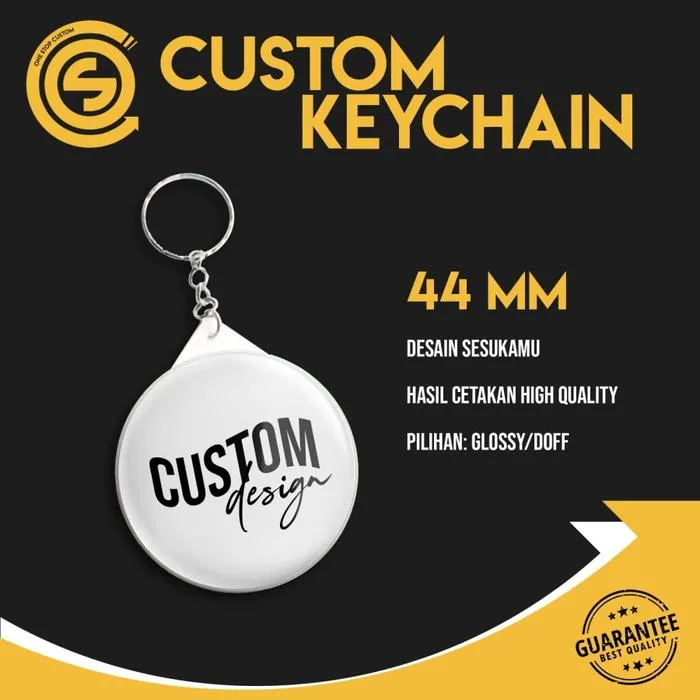 Custom Ganci 44mm - Gantungan Kunci Personalisasi Tulisan / Foto - Bahan Plastik Kuat - Ukuran 44mm - Ideal untuk Tas dan Hadiah - Glossy